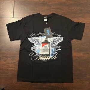 Black Graphic T-Shirt with Angel Wings Design